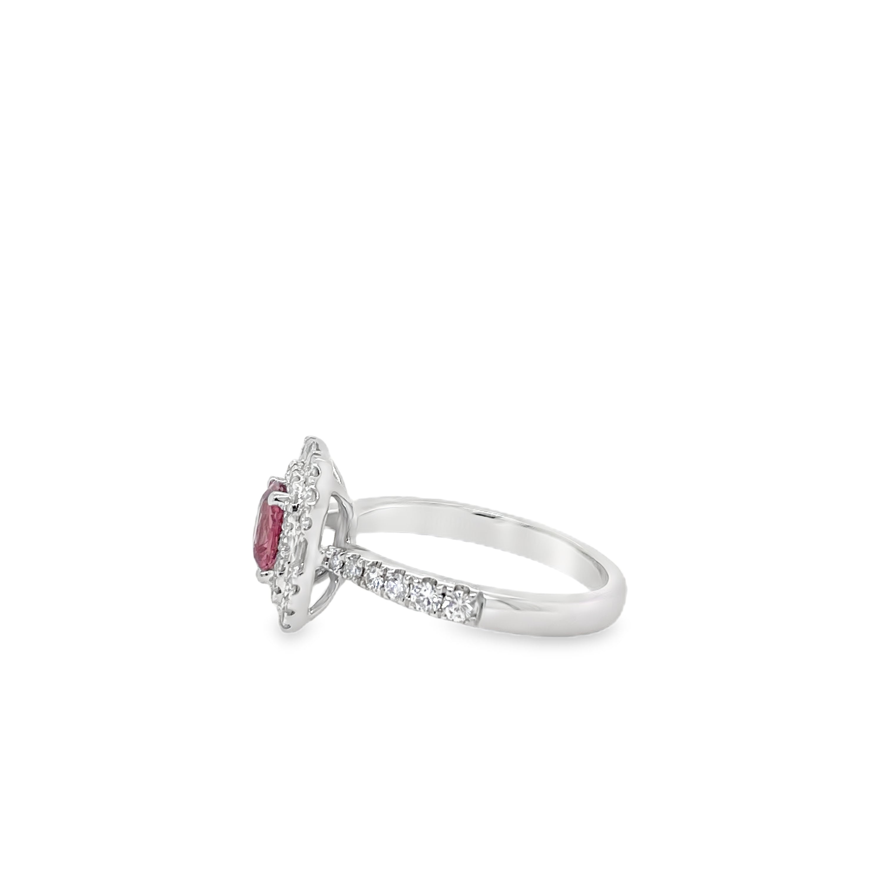 0.682ct Rectangular-Cut Heated Padparadscha Sapphire & Diamond Ring