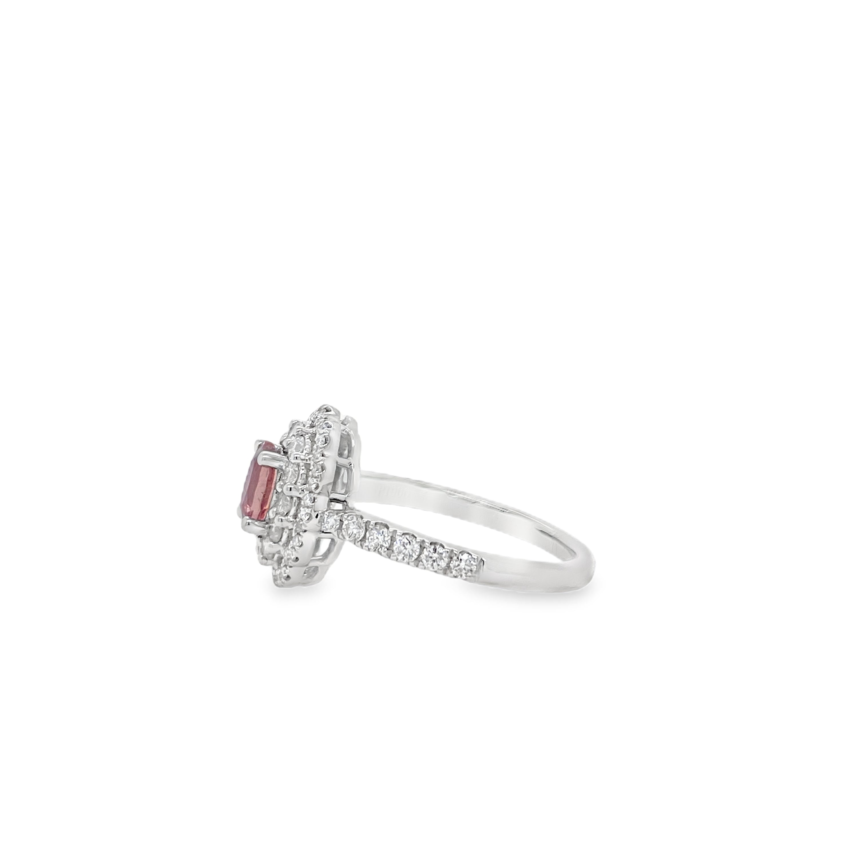 0.62ct Oval Heated Padparadscha Sapphire & Diamond Halo Ring