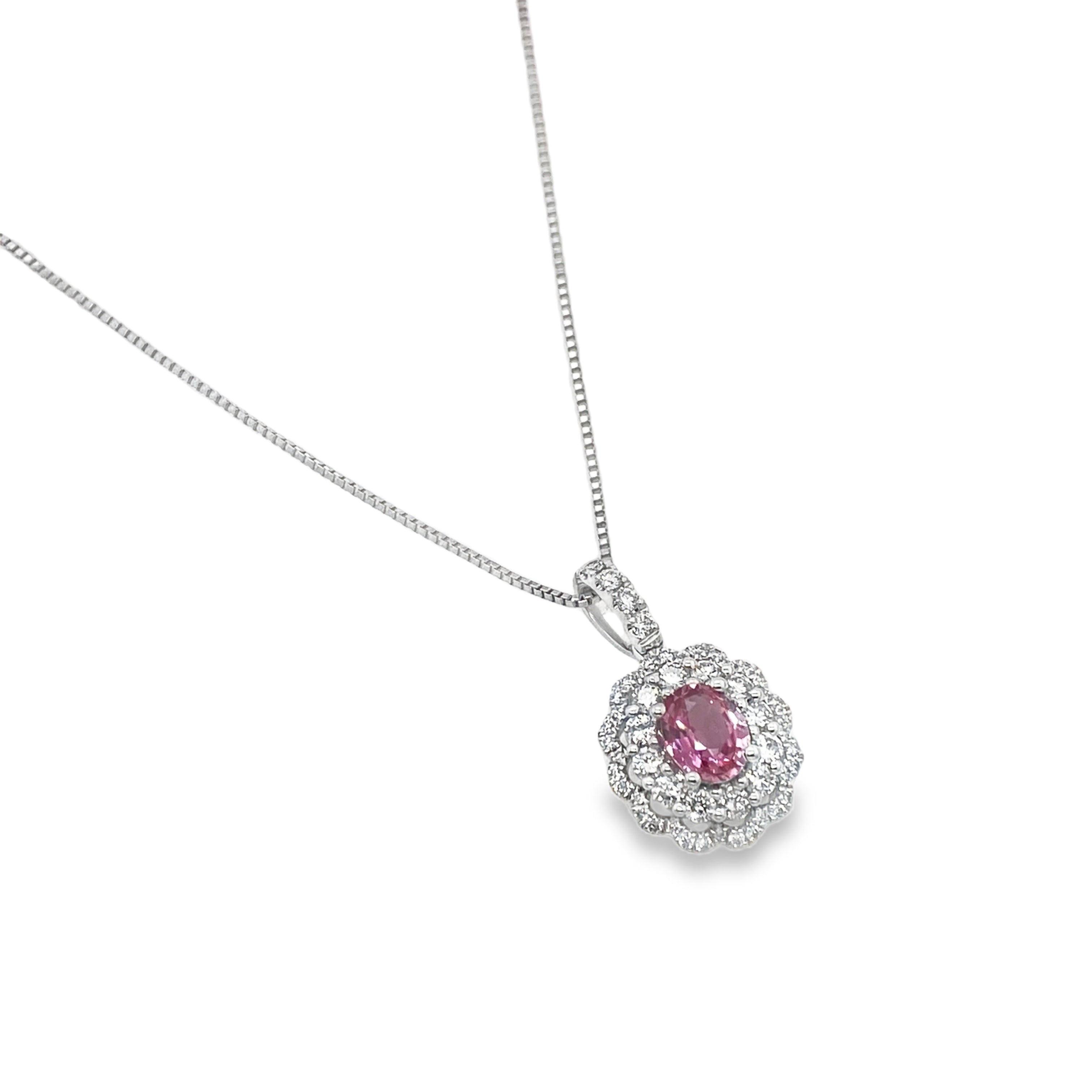 0.65ct Oval Padparadscha Sapphire & Diamond Pendant