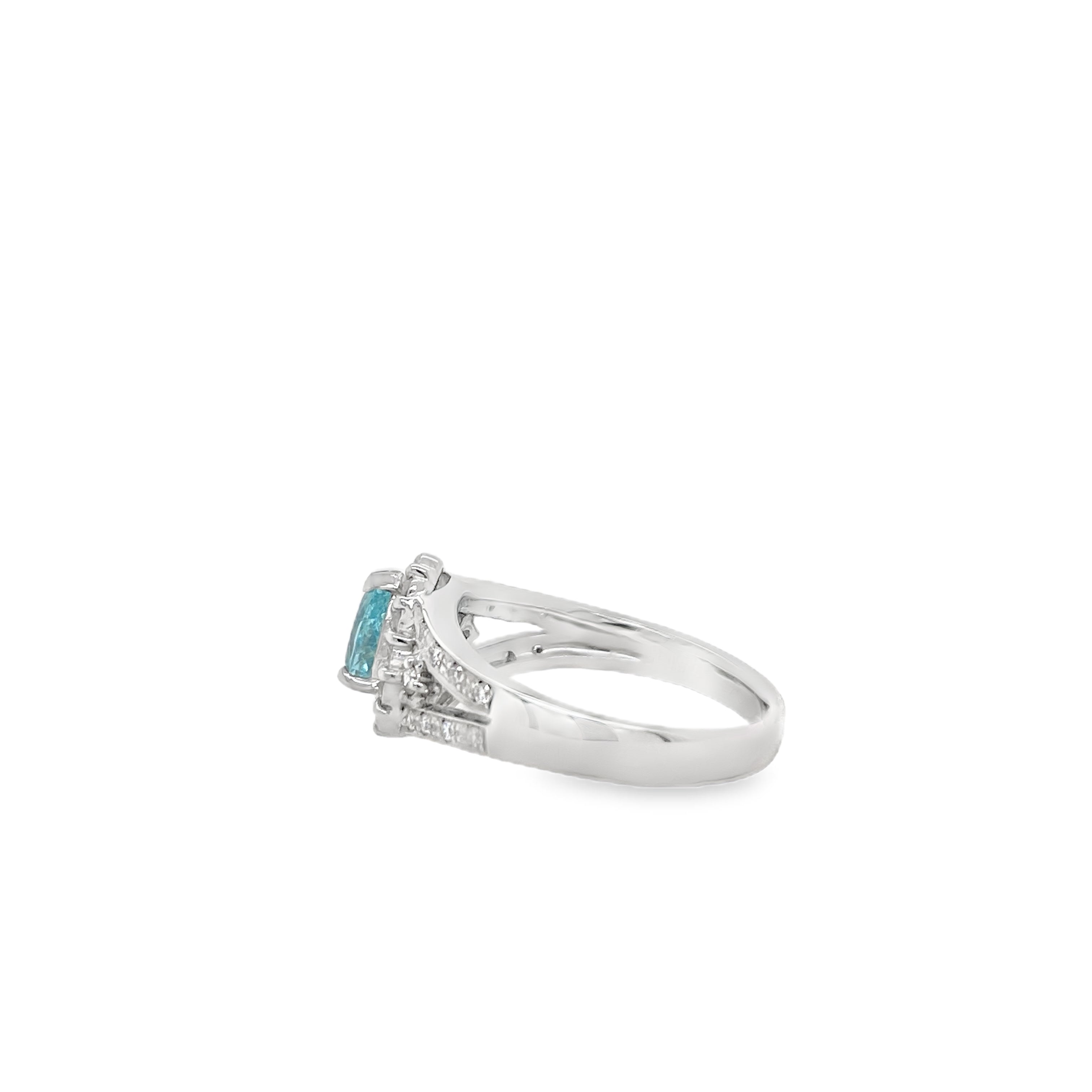 0.45ct Pear-Shaped Mozambique Paraiba & Diamond Platinum Ring