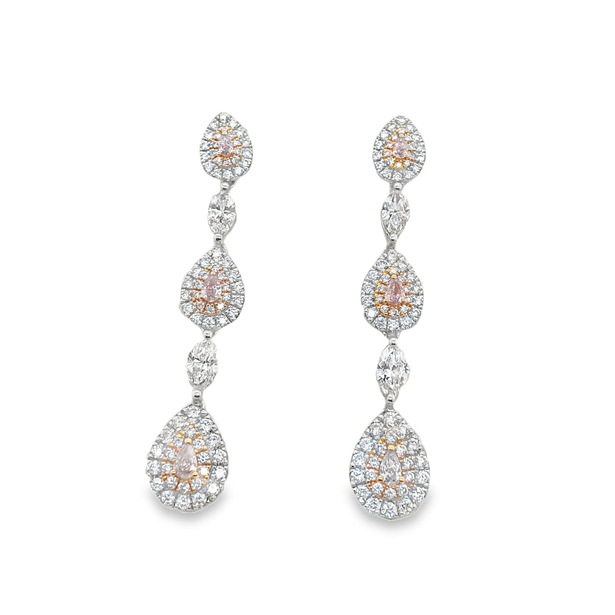 Triple Pear-Shaped Fancy Diamond Dangling Earrings