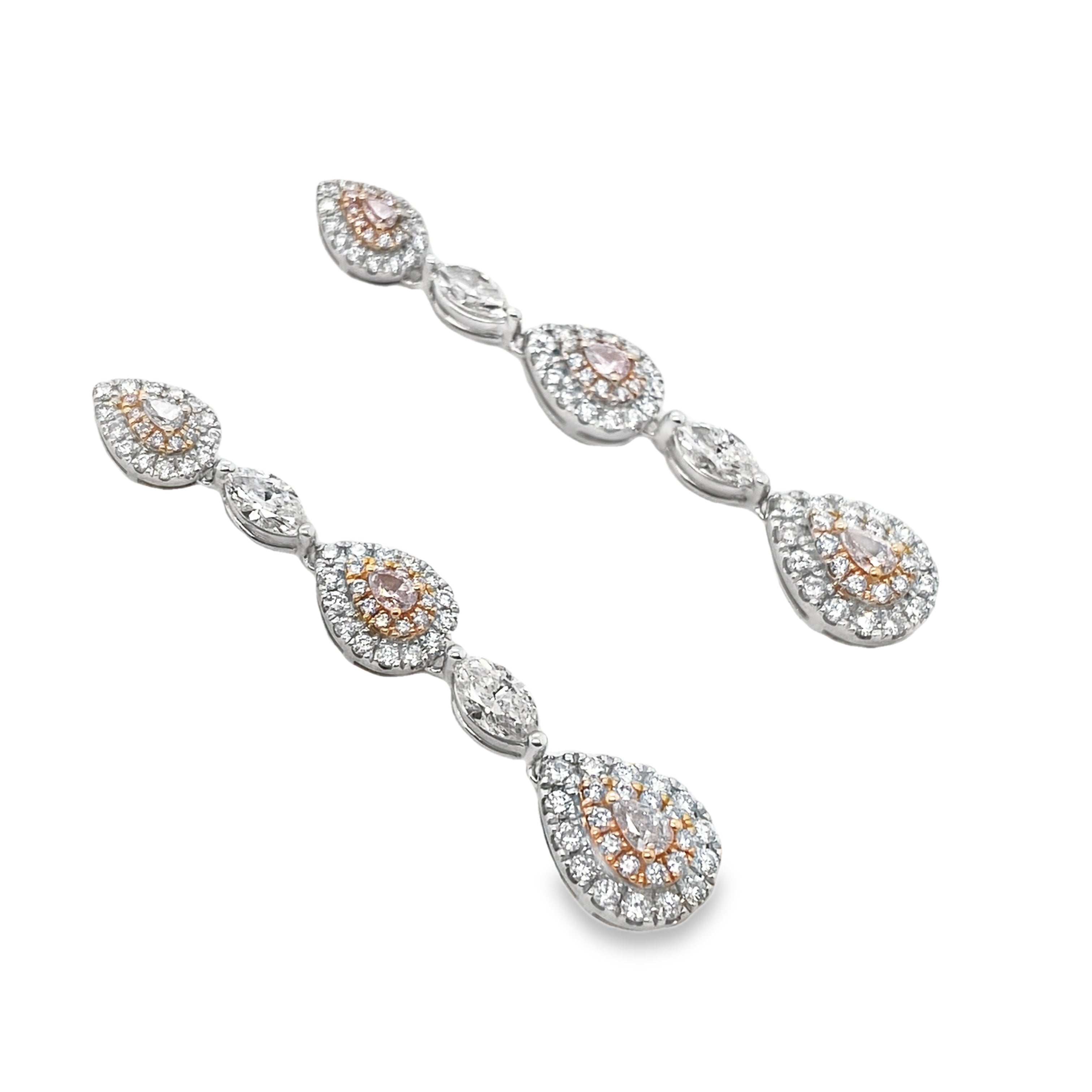Triple Pear-Shaped Fancy Diamond Dangling Earrings