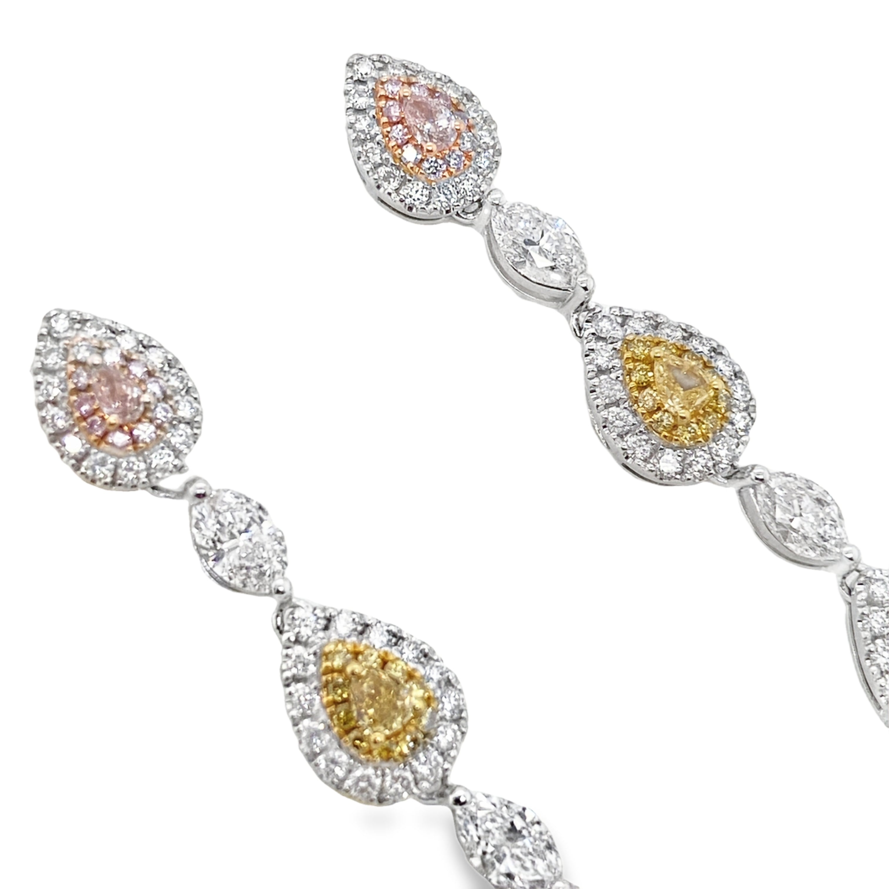 Multi-Fancy Colored Diamond Dangling Earrings