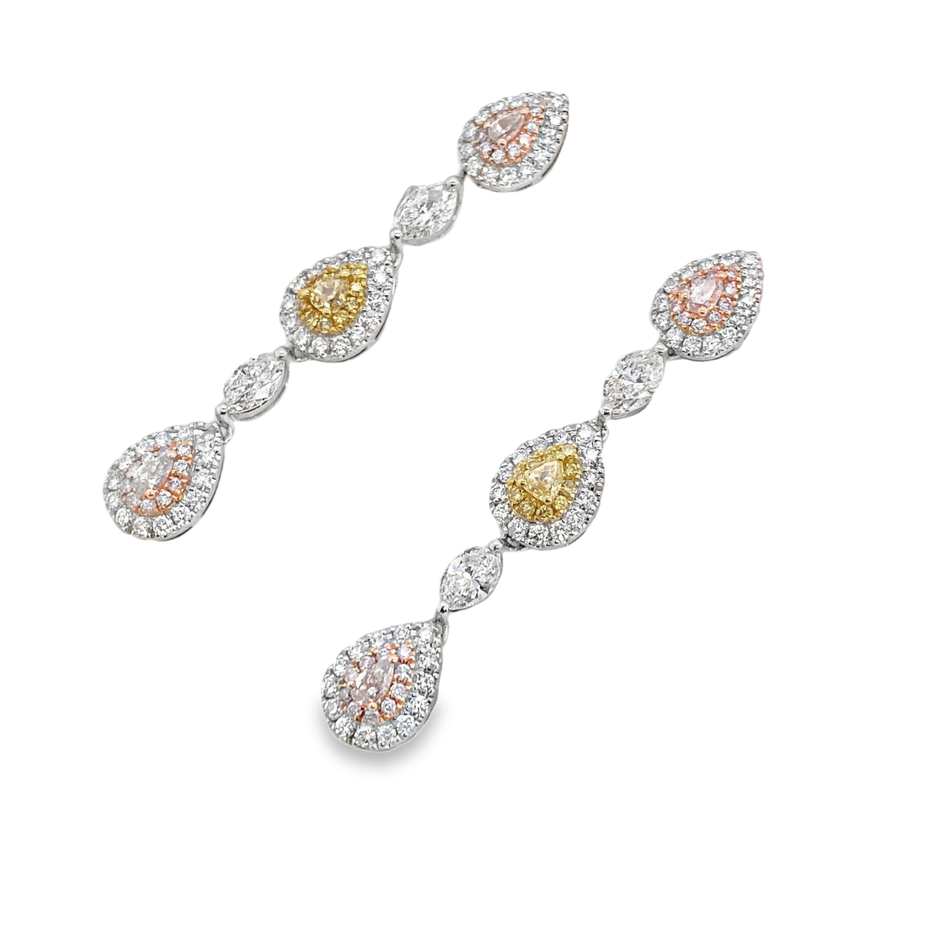 Multi-Fancy Colored Diamond Dangling Earrings