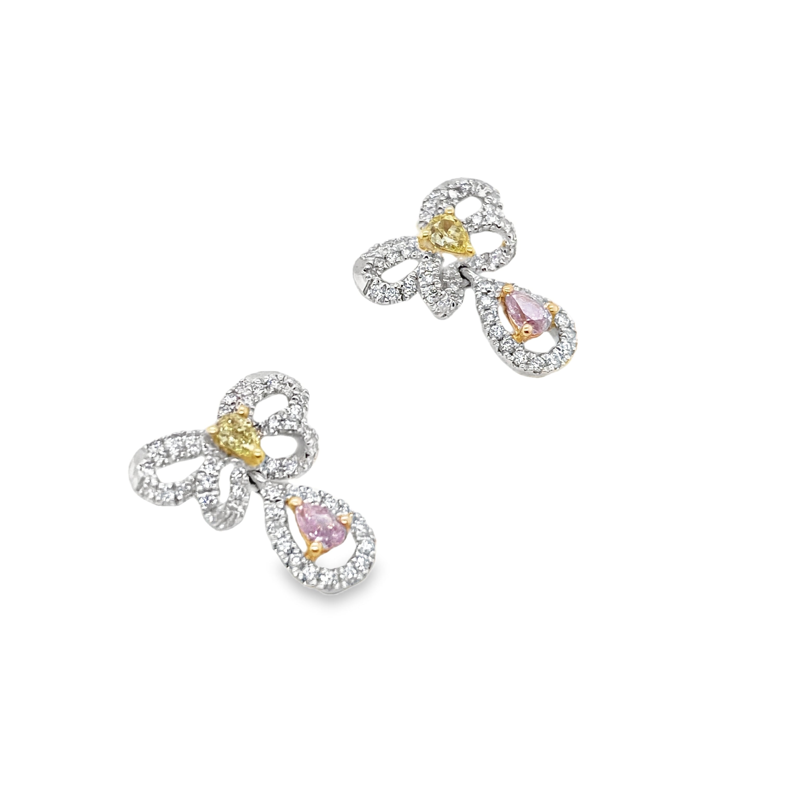 Butterfly Diamond Earrings with Pink & Yellow Accents