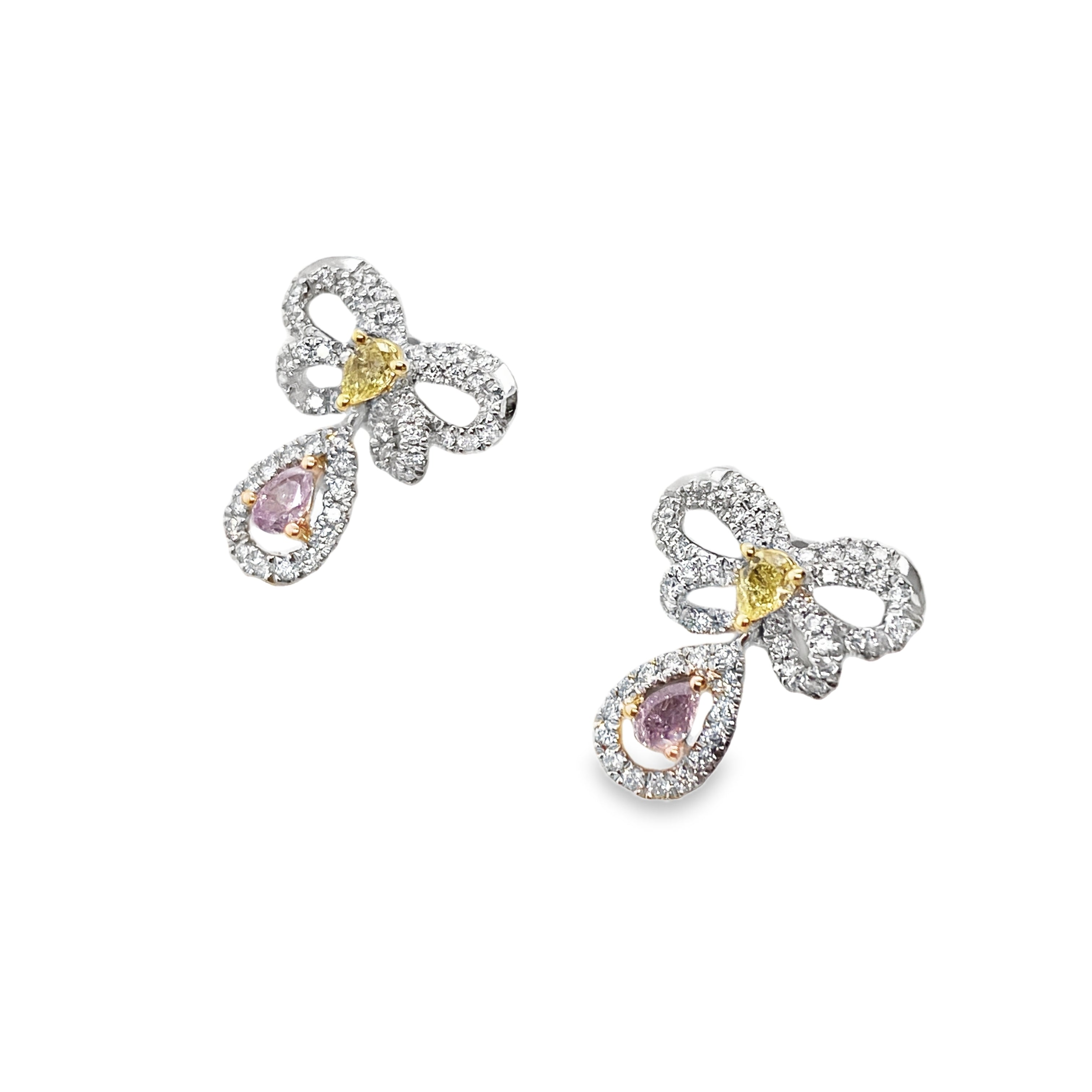Butterfly Diamond Earrings with Pink & Yellow Accents