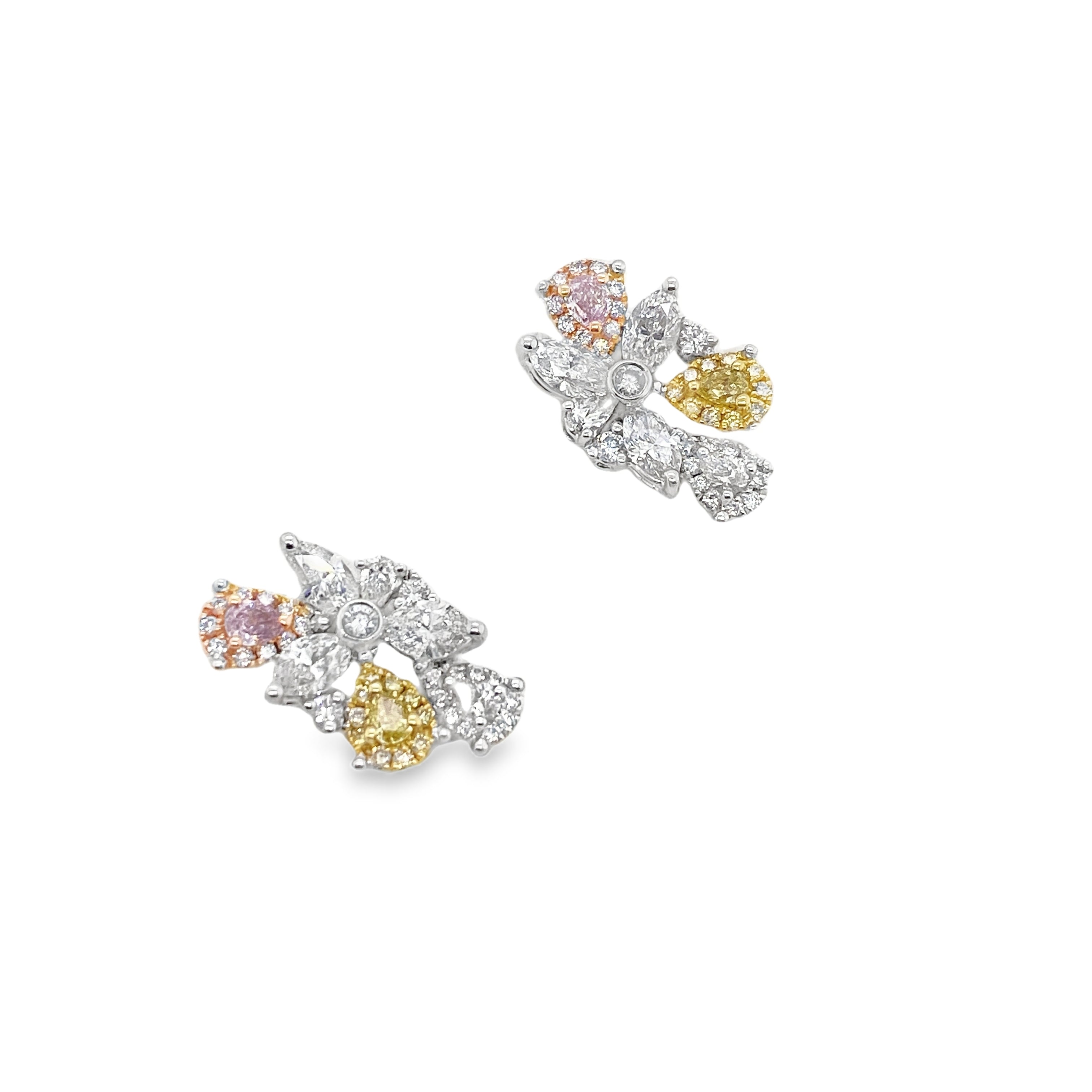Fancy Light Purplish Pink & Yellow Diamond Earrings with Pear-Shaped Multi-Diamond Design