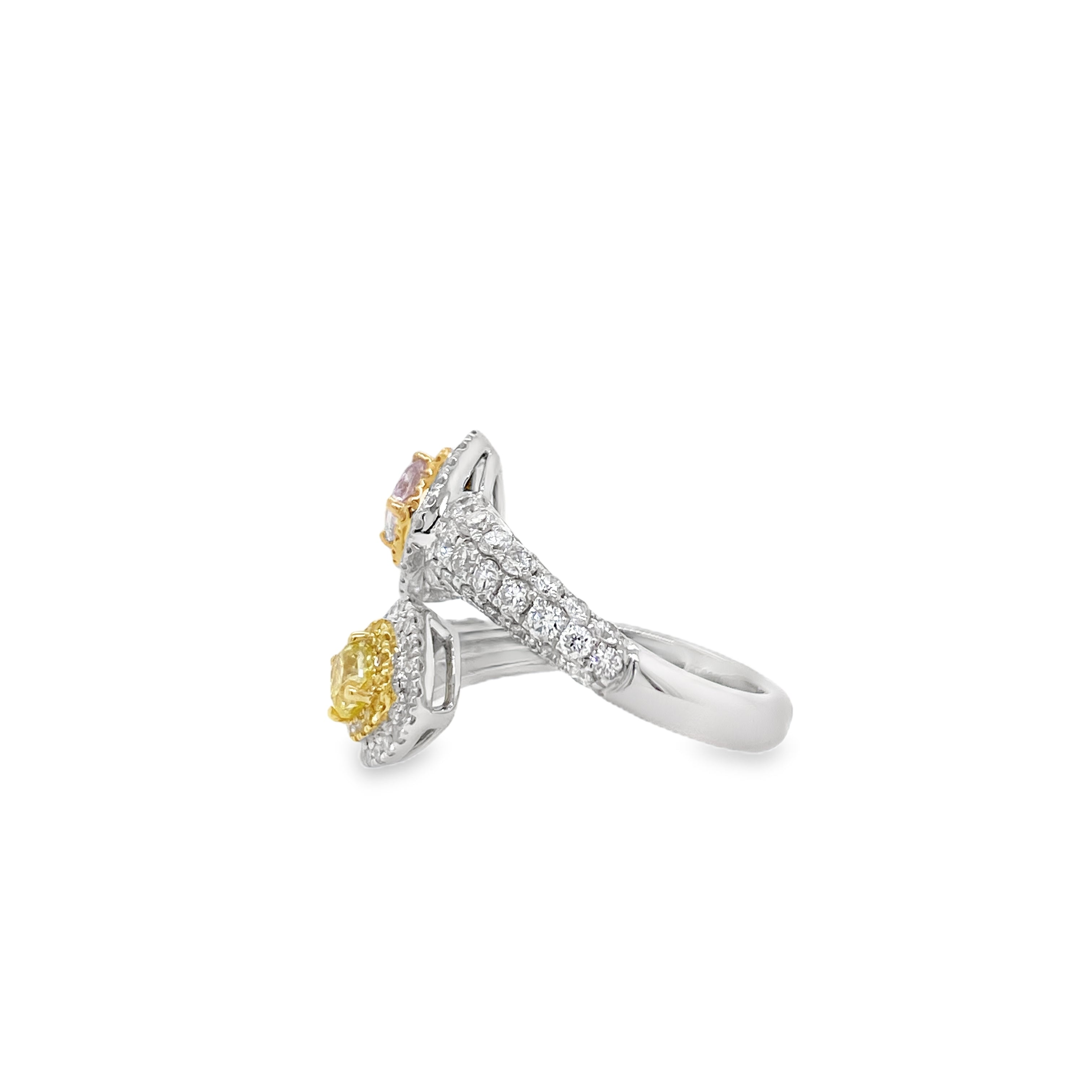 Fancy Pink & Yellow Diamond Cushion-Cut Ring