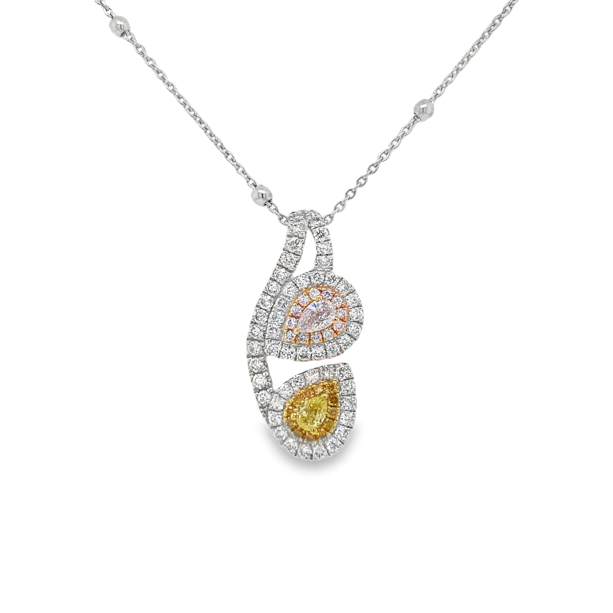 Dual Pear-Shaped Fancy Pink & Yellow Diamond Pendant