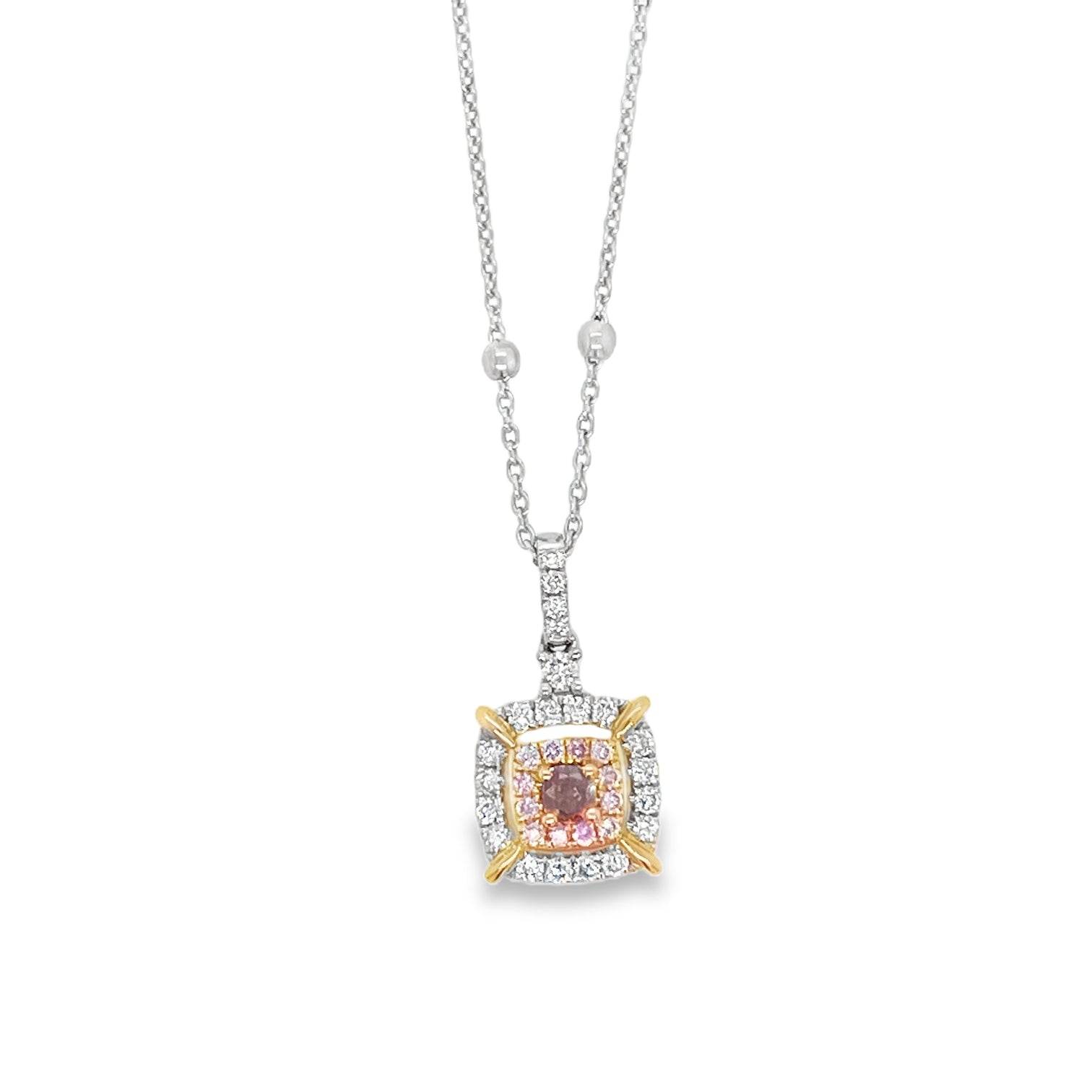 0.25ct Fancy Light Brown Pink Diamond Cushion-Cut Pendant - Candid Japan