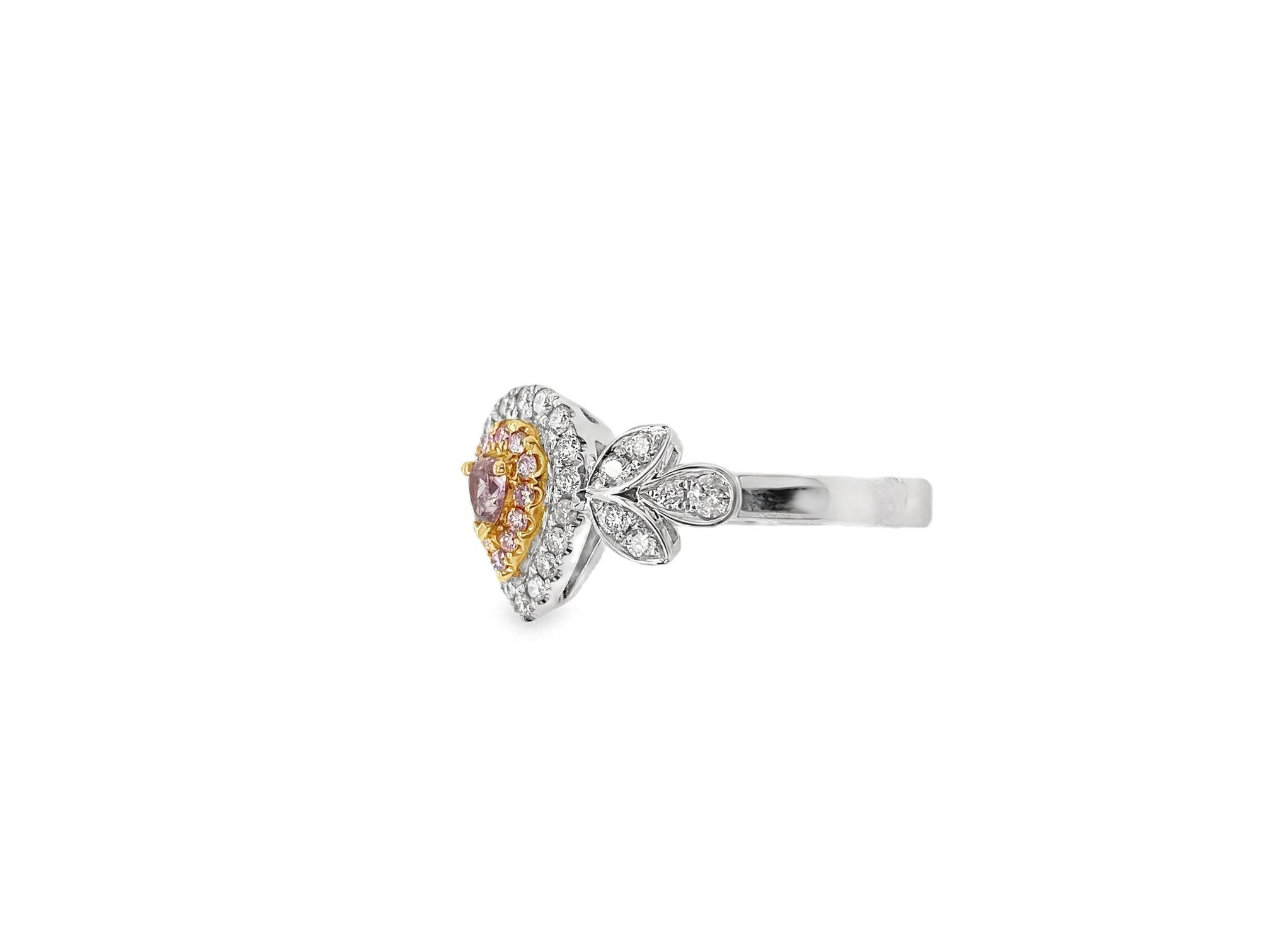 0.082ct Pear-Shaped Fancy Orange Pink Diamond Halo Ring - Candid Japan