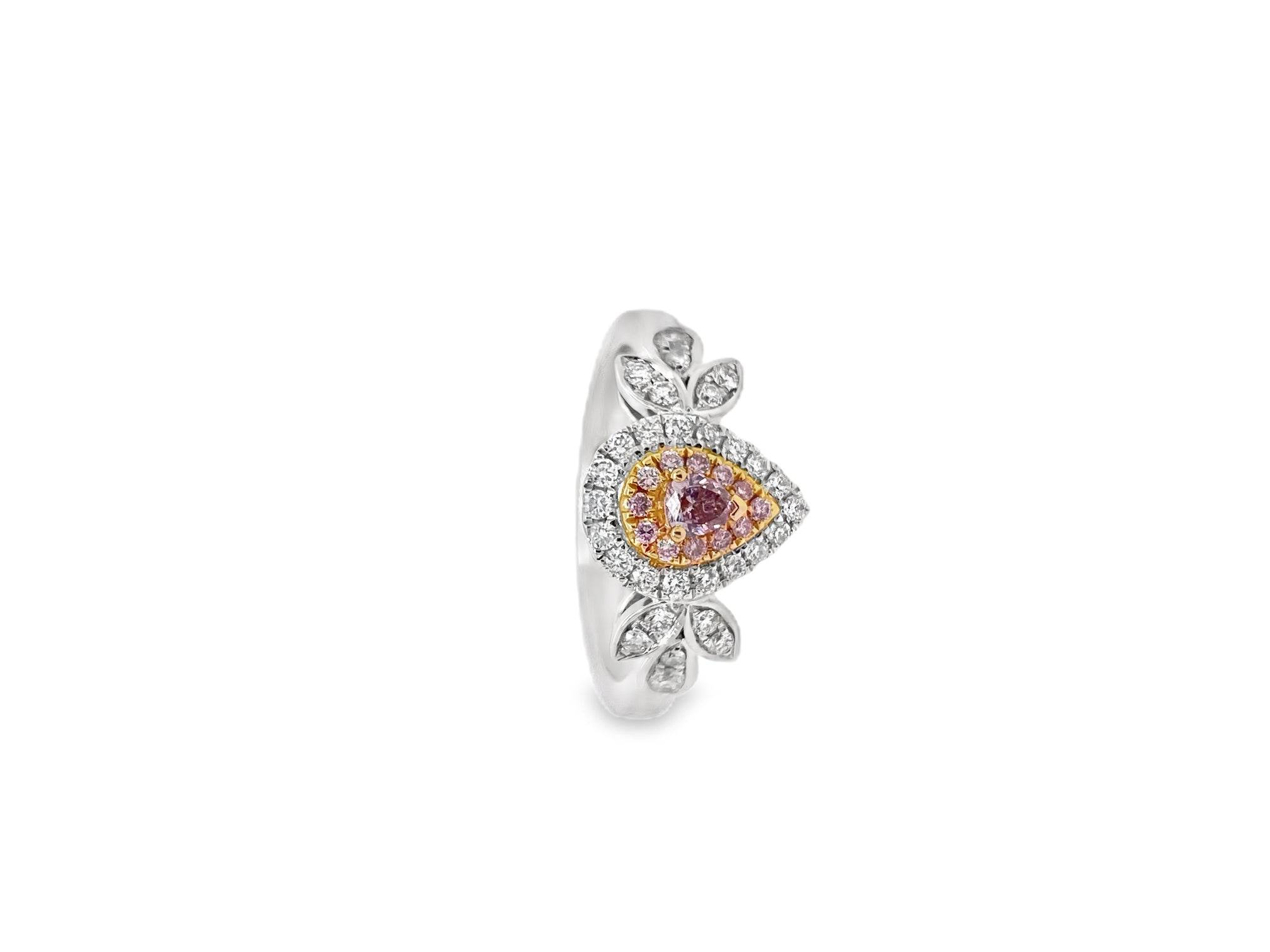 0.082ct Pear-Shaped Fancy Orange Pink Diamond Halo Ring - Candid Japan