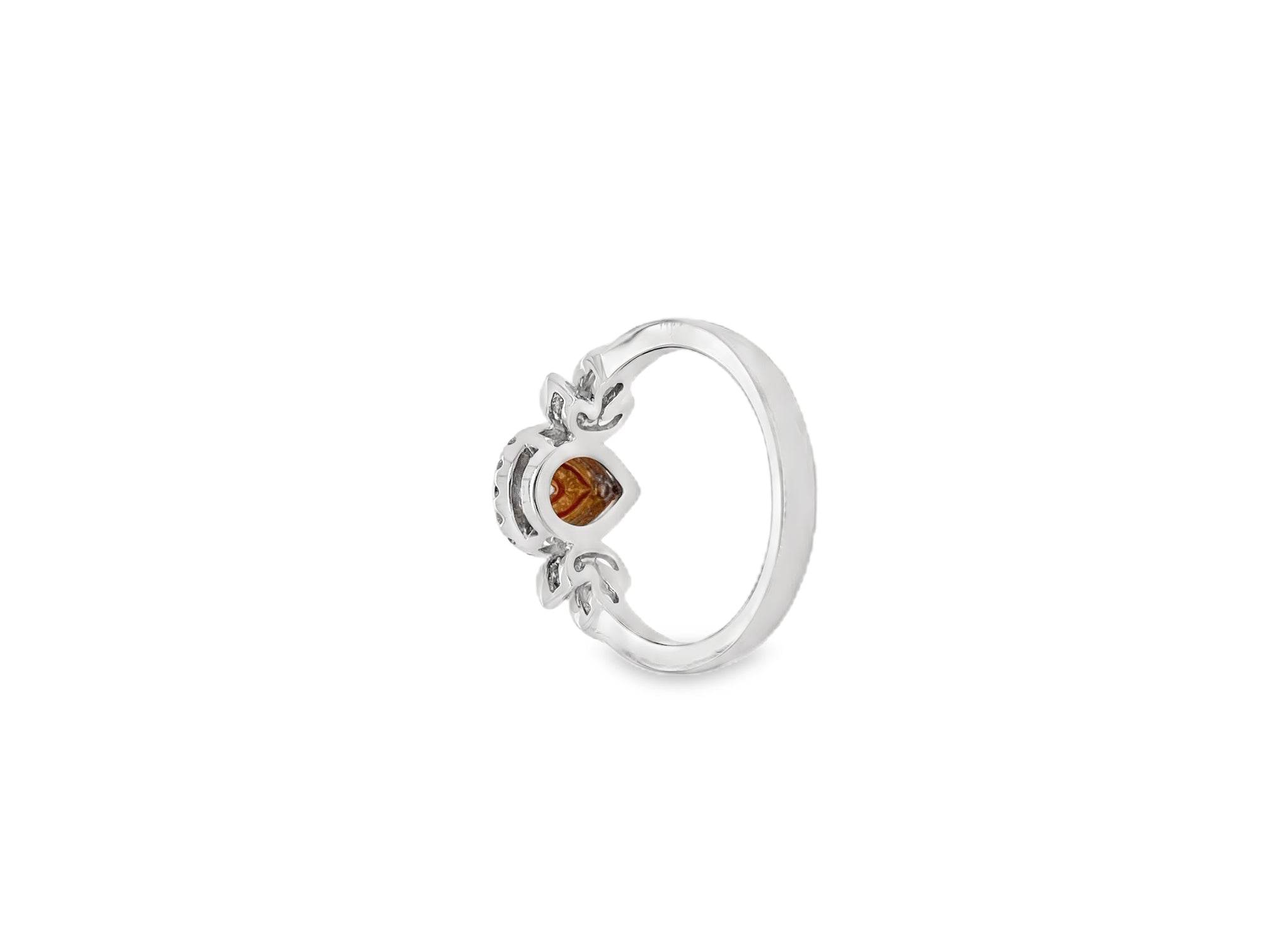 0.082ct Pear-Shaped Fancy Orange Pink Diamond Halo Ring - Candid Japan