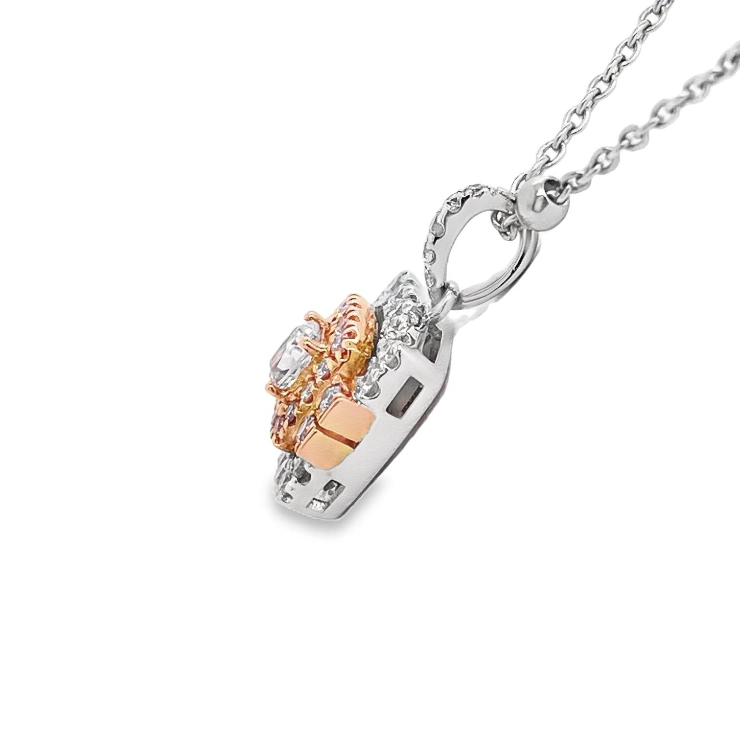 0.076ct Cushion-Cut Fancy Light Pink Diamond Double Halo Pendant - Candid Japan