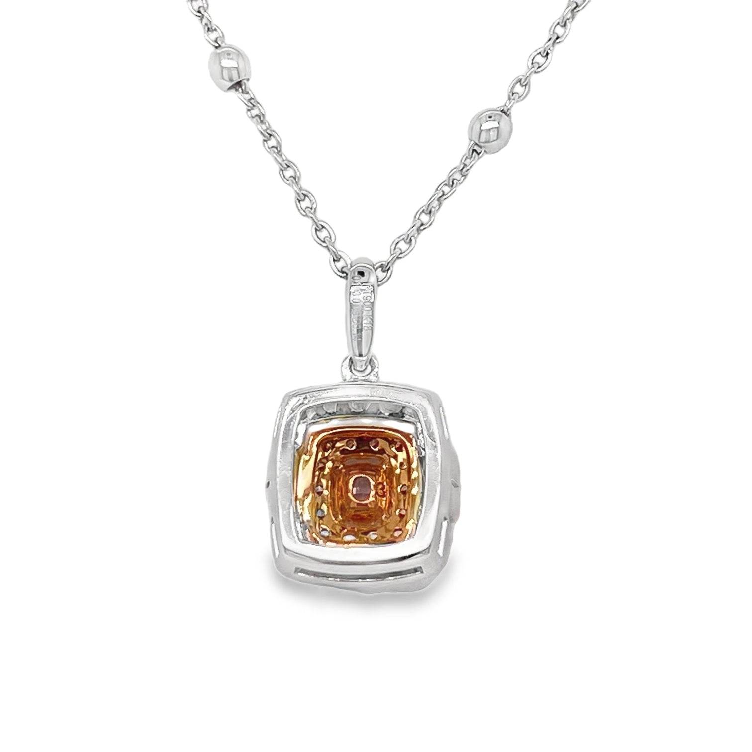 0.076ct Cushion-Cut Fancy Light Pink Diamond Double Halo Pendant - Candid Japan
