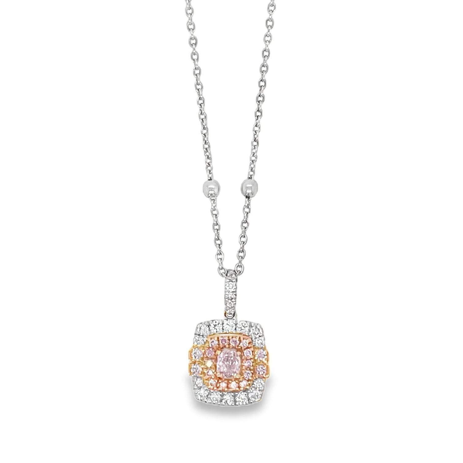 0.076ct Cushion-Cut Fancy Light Pink Diamond Double Halo Pendant - Candid Japan