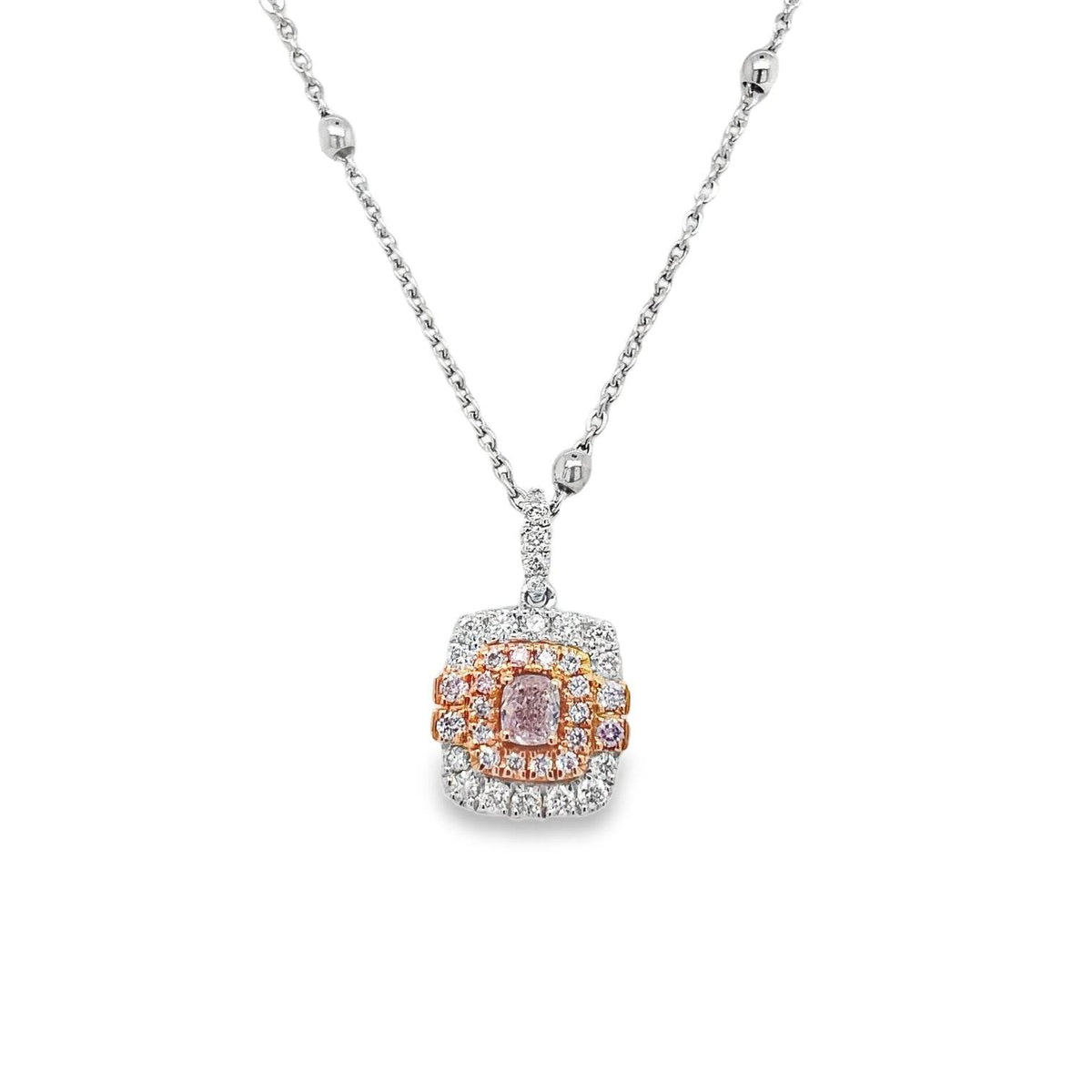 0.076ct Cushion-Cut Fancy Light Pink Diamond Double Halo Pendant - Candid Japan