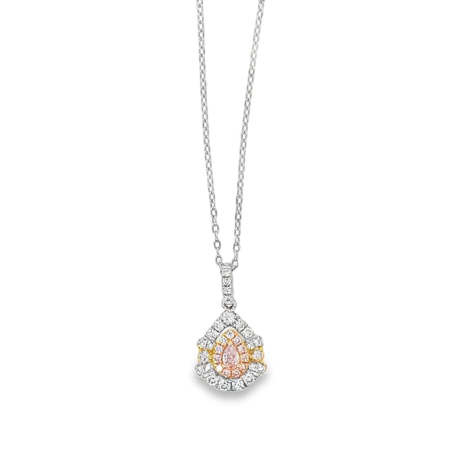 0.066ct Pear-Shaped Light Pink Diamond Double Halo Pendant - Candid Japan