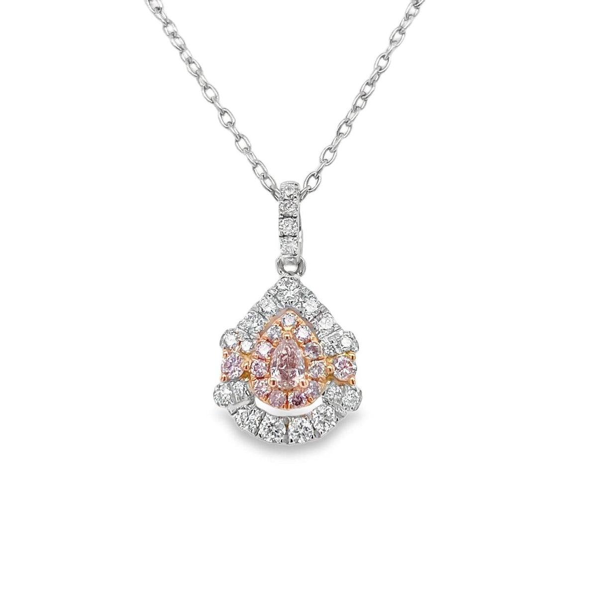 0.066ct Pear-Shaped Light Pink Diamond Double Halo Pendant - Candid Japan