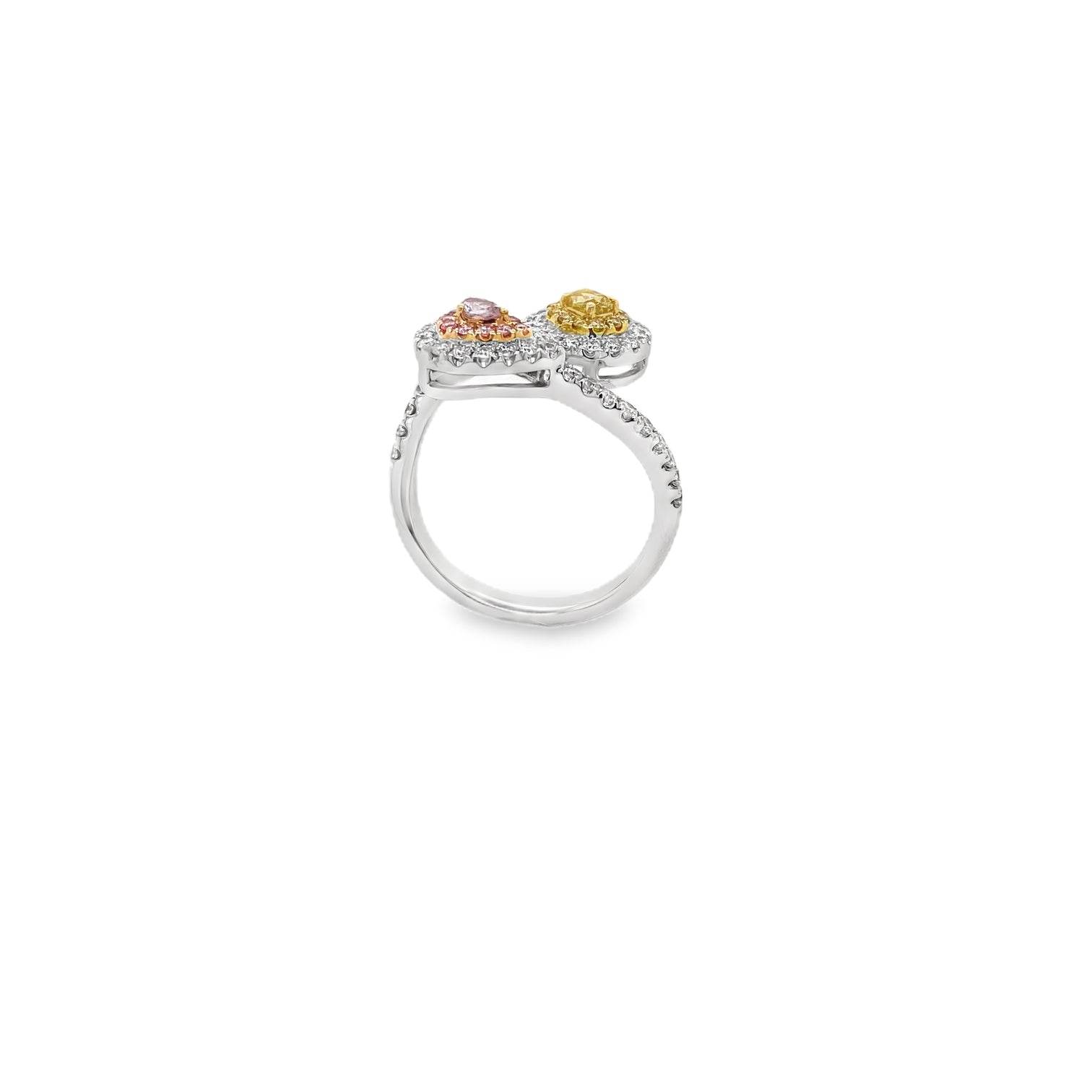 0.072ct Pear-Shaped Light Purplish Pink Diamond Ring with Yellow & White Diamond Halo - Candid Japan
