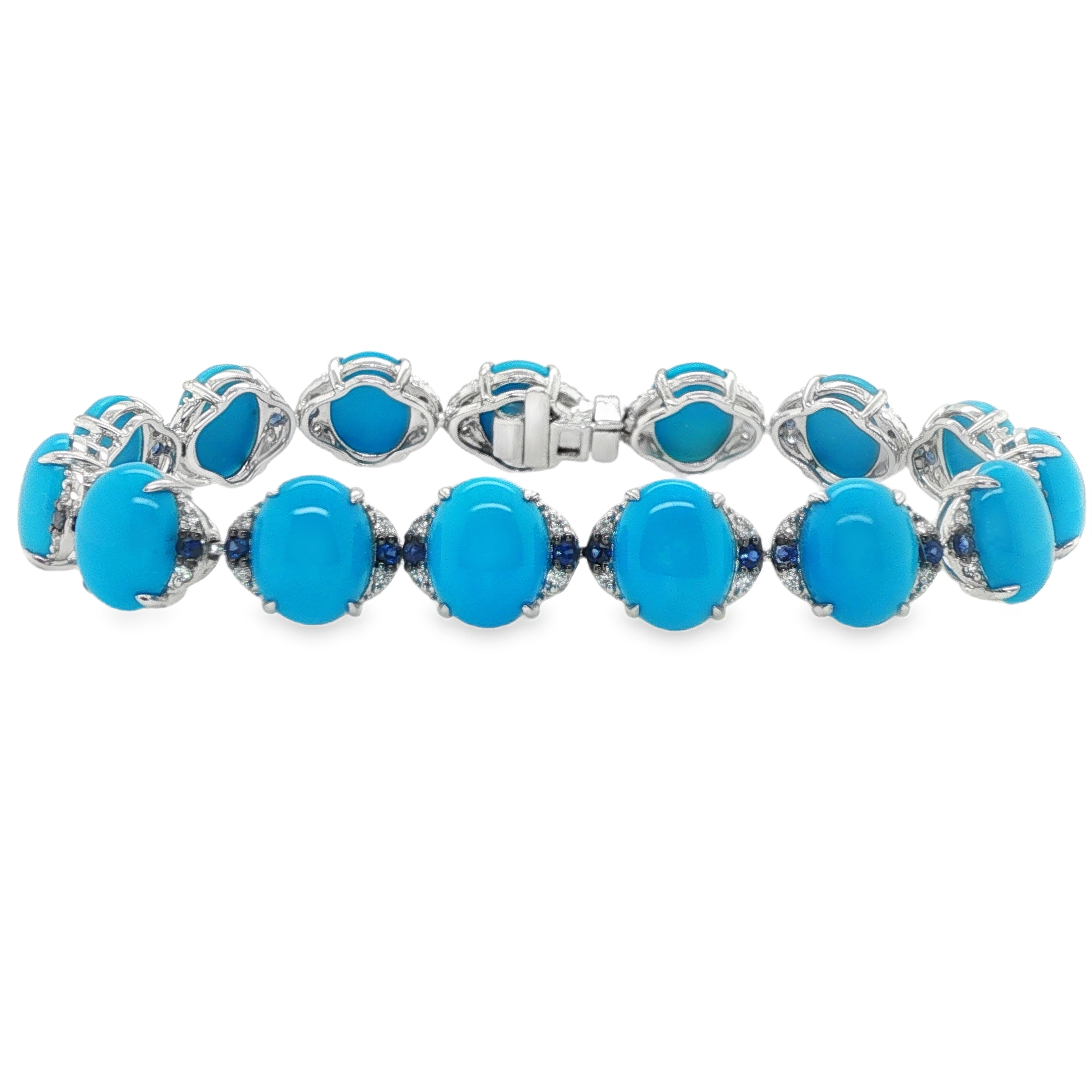 27ct Oval Turquoise, Sapphire & Diamond Bracelet