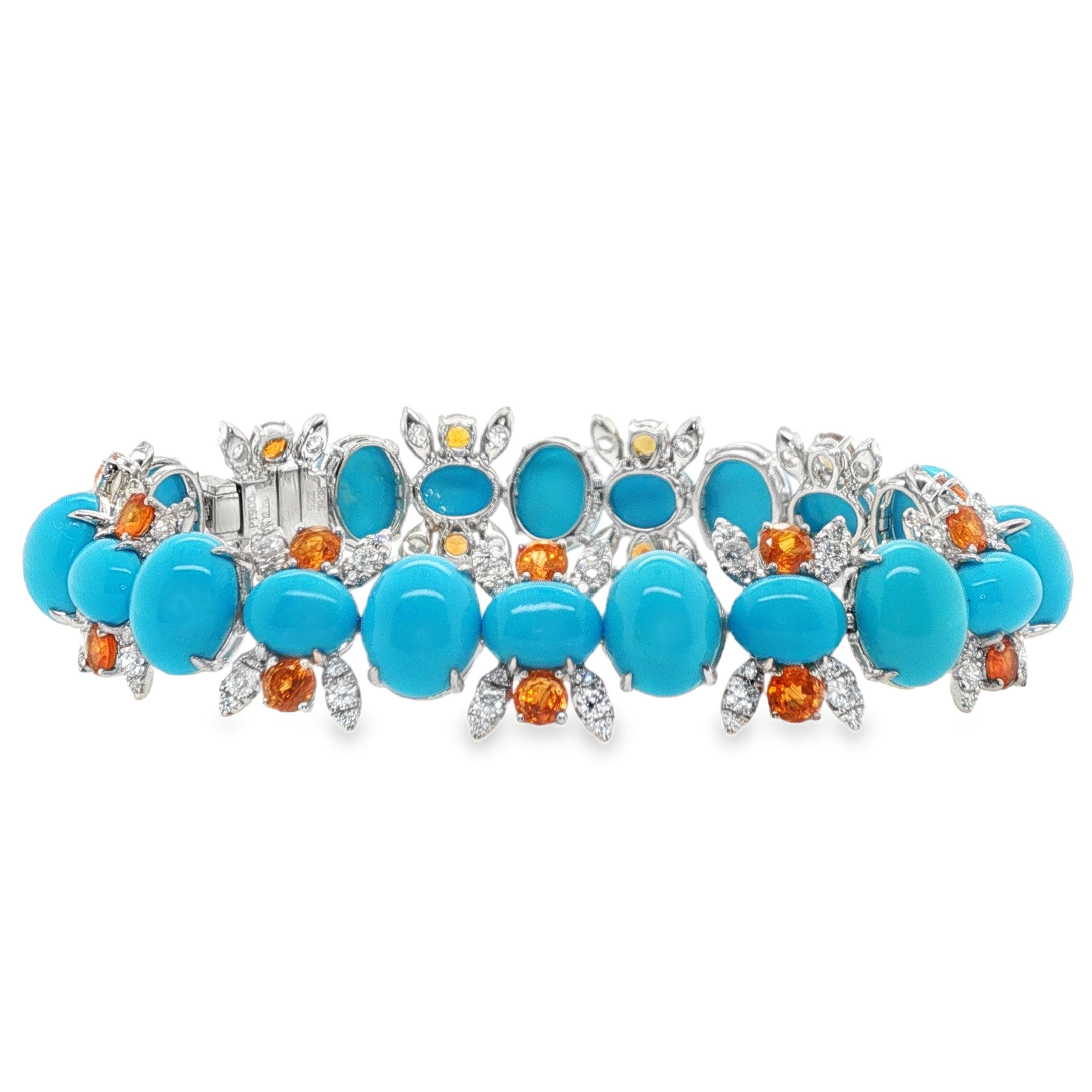 39ct Oval and Round Turquoise, Spessartite & Diamond Bracelet
